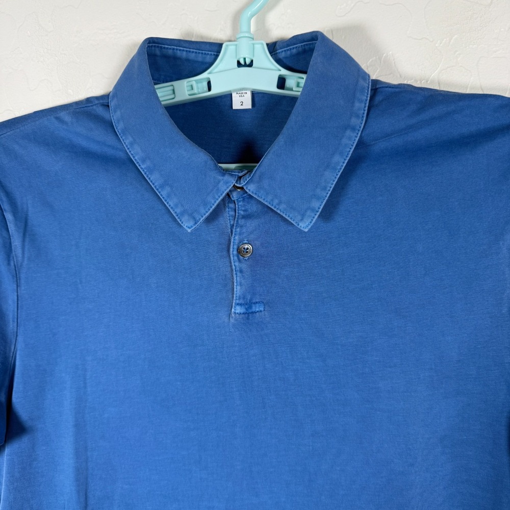 James Perse Polo Shirt Mens 2 Medium Blue Standard Short Sleeve USA Casual